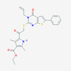 molecular formula C26H25N3O4S2 B381655 ETHYL 2,4-DIMETHYL-5-(2-{[4-OXO-6-PHENYL-3-(PROP-2-EN-1-YL)-3H,4H-THIENO[2,3-D]PYRIMIDIN-2-YL]SULFANYL}ACETYL)-1H-PYRROLE-3-CARBOXYLATE 