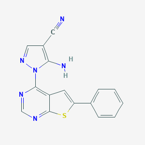 molecular formula C16H10N6S B381690 5-amino-1-(6-phenylthieno[2,3-d]pyrimidin-4-yl)-1H-pyrazole-4-carbonitrile 