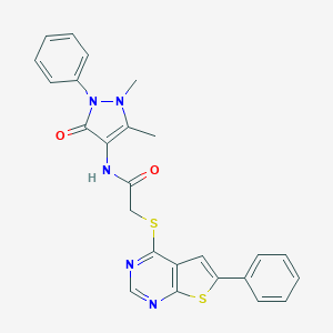 molecular formula C25H21N5O2S2 B381718 N-(1,5-dimethyl-3-oxo-2-phenylpyrazol-4-yl)-2-(6-phenylthieno[2,3-d]pyrimidin-4-yl)sulfanylacetamide 
