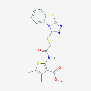 molecular formula C18H16N4O3S3 B381732 Methyl 4,5-dimethyl-2-[[2-([1,2,4]triazolo[3,4-b][1,3]benzothiazol-1-ylsulfanyl)acetyl]amino]thiophene-3-carboxylate CAS No. 379253-86-8
