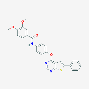 molecular formula C27H21N3O4S B381741 3,4-dimethoxy-N-{4-[(6-phenylthieno[2,3-d]pyrimidin-4-yl)oxy]phenyl}benzamide 