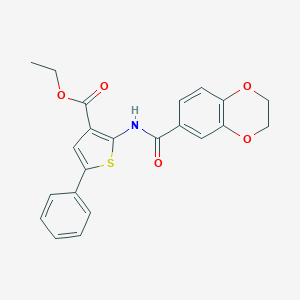 molecular formula C22H19NO5S B381776 Ethyl 2-[(2,3-dihydro-1,4-benzodioxin-6-ylcarbonyl)amino]-5-phenyl-3-thiophenecarboxylate 