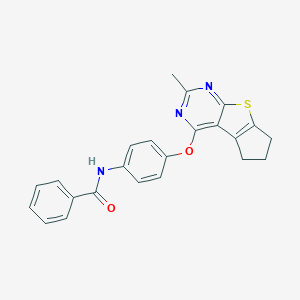 molecular formula C23H19N3O2S B381803 N-{4-[(2-methyl-6,7-dihydro-5H-cyclopenta[4,5]thieno[2,3-d]pyrimidin-4-yl)oxy]phenyl}benzamide 