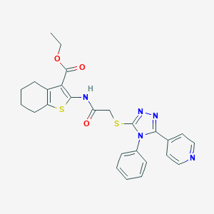 molecular formula C26H25N5O3S2 B381816 Ethyl 2-[[2-[(4-phenyl-5-pyridin-4-yl-1,2,4-triazol-3-yl)sulfanyl]acetyl]amino]-4,5,6,7-tetrahydro-1-benzothiophene-3-carboxylate CAS No. 326907-66-8