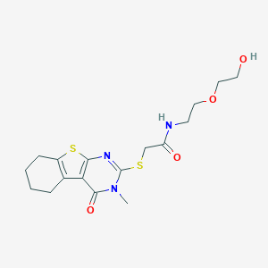 molecular formula C17H23N3O4S2 B381838 N-[2-(2-hydroxyethoxy)ethyl]-2-[(3-methyl-4-oxo-3,4,5,6,7,8-hexahydro[1]benzothieno[2,3-d]pyrimidin-2-yl)sulfanyl]acetamide 