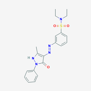molecular formula C20H23N5O3S B381850 N,N-diethyl-3-[2-(3-methyl-5-oxo-1-phenyl-1,5-dihydro-4H-pyrazol-4-ylidene)hydrazino]benzenesulfonamide 