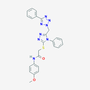 molecular formula C25H22N8O2S B381855 N-(4-methoxyphenyl)-2-({4-phenyl-5-[(5-phenyl-2H-tetraazol-2-yl)methyl]-4H-1,2,4-triazol-3-yl}sulfanyl)acetamide 