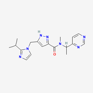 molecular formula C18H23N7O B3819007 N-methyl-5-[(2-propan-2-ylimidazol-1-yl)methyl]-N-(1-pyrimidin-4-ylethyl)-1H-pyrazole-3-carboxamide 