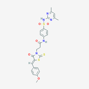 molecular formula C26H25N5O5S3 B381934 N-(4-{[(4,6-dimethyl-2-pyrimidinyl)amino]sulfonyl}phenyl)-3-[5-(4-methoxybenzylidene)-4-oxo-2-thioxo-1,3-thiazolidin-3-yl]propanamide 