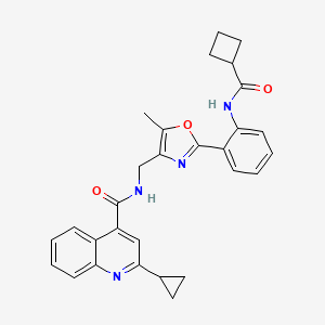 molecular formula C29H28N4O3 B3819512 N-[[2-[2-(cyclobutanecarbonylamino)phenyl]-5-methyl-1,3-oxazol-4-yl]methyl]-2-cyclopropylquinoline-4-carboxamide 