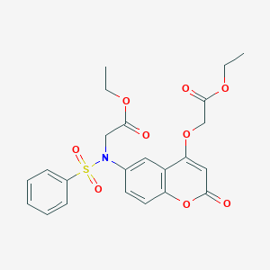 molecular formula C23H23NO9S B3819519 Ethyl 2-[benzenesulfonyl-[4-(2-ethoxy-2-oxoethoxy)-2-oxochromen-6-yl]amino]acetate 