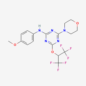 molecular formula C17H17F6N5O3 B3820016 N-(4-methoxyphenyl)-4-(4-morpholinyl)-6-[2,2,2-trifluoro-1-(trifluoromethyl)ethoxy]-1,3,5-triazin-2-amine 