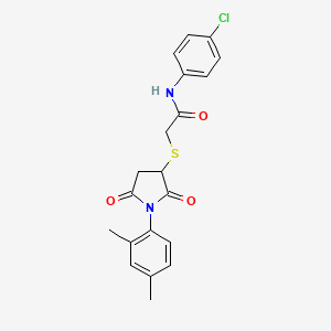 molecular formula C20H19ClN2O3S B3820276 N-(4-chlorophenyl)-2-{[1-(2,4-dimethylphenyl)-2,5-dioxopyrrolidin-3-yl]sulfanyl}acetamide 