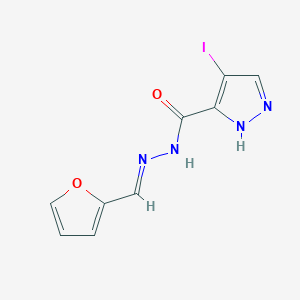 molecular formula C9H7IN4O2 B3820842 N-[(E)-furan-2-ylmethylideneamino]-4-iodo-1H-pyrazole-5-carboxamide 