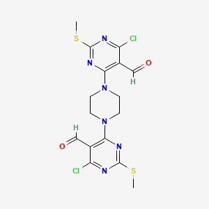 molecular formula C16H16Cl2N6O2S2 B3820897 4-Chloro-6-[4-(6-chloro-5-formyl-2-methylsulfanylpyrimidin-4-yl)piperazin-1-yl]-2-methylsulfanylpyrimidine-5-carbaldehyde 