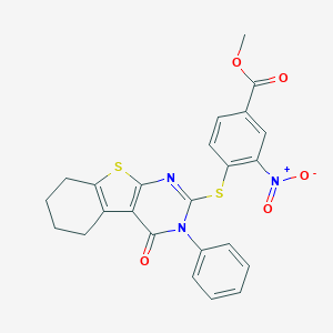 molecular formula C24H19N3O5S2 B382127 Methyl 3-nitro-4-[(4-oxo-3-phenyl-5,6,7,8-tetrahydro-[1]benzothiolo[2,3-d]pyrimidin-2-yl)sulfanyl]benzoate 