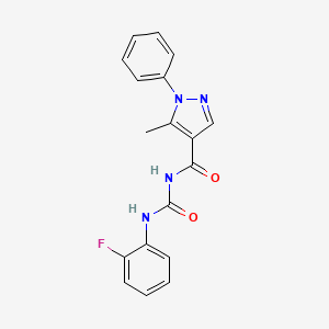 molecular formula C18H15FN4O2 B3821857 N-[(2-fluorophenyl)carbamoyl]-5-methyl-1-phenylpyrazole-4-carboxamide 