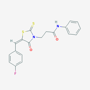 molecular formula C19H15FN2O2S2 B382187 3-[5-(4-Fluoro-benzylidene)-4-oxo-2-thioxo-thiazolidin-3-yl]-N-phenyl-propionamide 