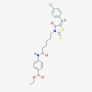 molecular formula C25H25ClN2O4S2 B382188 Ethyl 4-({6-[5-(4-chlorobenzylidene)-4-oxo-2-thioxo-1,3-thiazolidin-3-yl]hexanoyl}amino)benzoate 