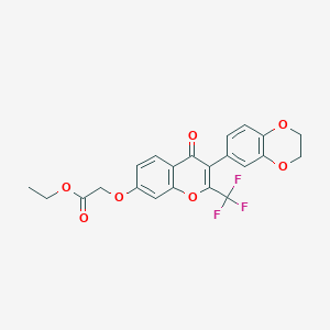 molecular formula C22H17F3O7 B382209 ethyl {[3-(2,3-dihydro-1,4-benzodioxin-6-yl)-4-oxo-2-(trifluoromethyl)-4H-chromen-7-yl]oxy}acetate 