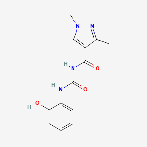 molecular formula C13H14N4O3 B3822543 N-[(2-hydroxyphenyl)carbamoyl]-1,3-dimethylpyrazole-4-carboxamide 