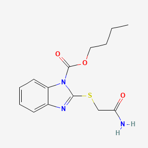 molecular formula C14H17N3O3S B3822625 Butyl 2-(2-amino-2-oxoethyl)sulfanylbenzimidazole-1-carboxylate 