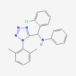 molecular formula C22H20ClN5 B3822773 N-[(2-chlorophenyl)-[1-(2,6-dimethylphenyl)tetrazol-5-yl]methyl]aniline 