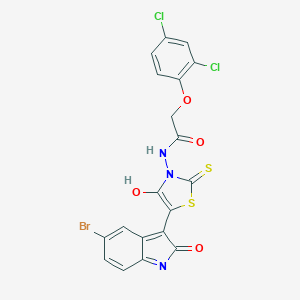 molecular formula C19H10BrCl2N3O4S2 B382295 N-[(5Z)-5-(5-bromo-2-oxo-1,2-dihydro-3H-indol-3-ylidene)-4-oxo-2-thioxo-1,3-thiazolidin-3-yl]-2-(2,4-dichlorophenoxy)acetamide 