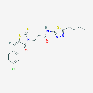 molecular formula C19H19ClN4O2S3 B382300 N-(5-butyl-1,3,4-thiadiazol-2-yl)-3-[5-(4-chlorobenzylidene)-4-oxo-2-thioxo-1,3-thiazolidin-3-yl]propanamide 