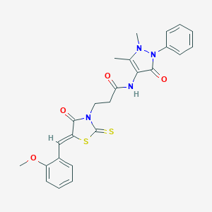 molecular formula C25H24N4O4S2 B382309 N-(1,5-dimethyl-3-oxo-2-phenyl-2,3-dihydro-1H-pyrazol-4-yl)-3-[5-(2-methoxybenzylidene)-4-oxo-2-thioxo-1,3-thiazolidin-3-yl]propanamide 