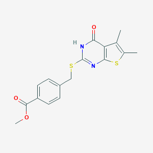 molecular formula C17H16N2O3S2 B382347 Methyl 4-{[(5,6-dimethyl-4-oxo-3,4-dihydrothieno[2,3-d]pyrimidin-2-yl)sulfanyl]methyl}benzoate 