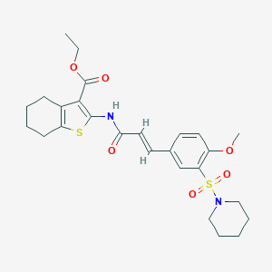 molecular formula C26H32N2O6S2 B382354 ETHYL 2-[(2E)-3-[4-METHOXY-3-(PIPERIDINE-1-SULFONYL)PHENYL]PROP-2-ENAMIDO]-4,5,6,7-TETRAHYDRO-1-BENZOTHIOPHENE-3-CARBOXYLATE 