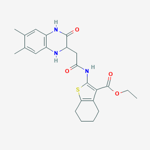 molecular formula C23H27N3O4S B382358 ethyl 2-[[2-(6,7-dimethyl-3-oxo-2,4-dihydro-1H-quinoxalin-2-yl)acetyl]amino]-4,5,6,7-tetrahydro-1-benzothiophene-3-carboxylate CAS No. 471917-72-3