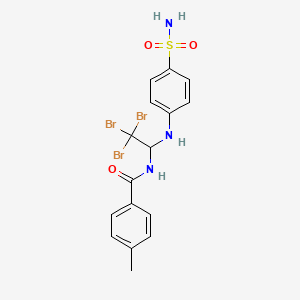 molecular formula C16H16Br3N3O3S B3823810 N-{1-[4-(aminosulfonyl)anilino]-2,2,2-tribromoethyl}-4-methylbenzamide 