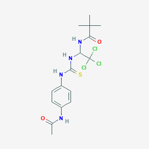 molecular formula C16H21Cl3N4O2S B3823817 N-[1-({[4-(ACETYLAMINO)ANILINO]CARBOTHIOYL}AMINO)-2,2,2-TRICHLOROETHYL]-2,2-DIMETHYLPROPANAMIDE 