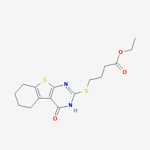 molecular formula C16H20N2O3S2 B382411 Ethyl 4-[(4-oxo-3,4,5,6,7,8-hexahydro[1]benzothieno[2,3-d]pyrimidin-2-yl)sulfanyl]butanoate CAS No. 325476-25-3