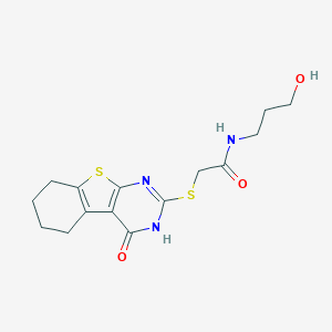 molecular formula C15H19N3O3S2 B382416 N-(3-hydroxypropyl)-2-[(4-oxo-5,6,7,8-tetrahydro-3H-[1]benzothiolo[2,3-d]pyrimidin-2-yl)sulfanyl]acetamide CAS No. 325476-31-1