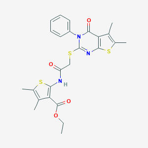 Ethyl 2-({[(5,6-dimethyl-4-oxo-3-phenyl-3,4-dihydrothieno[2,3-d]pyrimidin-2-yl)sulfanyl]acetyl}amino)-4,5-dimethylthiophene-3-carboxylate