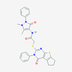 N-(1,5-dimethyl-3-oxo-2-phenyl-2,3-dihydro-1H-pyrazol-4-yl)-2-[(4-oxo-3-phenyl-3,5,6,7-tetrahydro-4H-cyclopenta[4,5]thieno[2,3-d]pyrimidin-2-yl)sulfanyl]acetamide