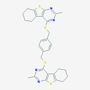 2-Methyl-4-[(4-{[(2-methyl-5,6,7,8-tetrahydro[1]benzothieno[2,3-d]pyrimidin-4-yl)sulfanyl]methyl}benzyl)sulfanyl]-5,6,7,8-tetrahydro[1]benzothieno[2,3-d]pyrimidine