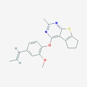 (E)-4-(2-methoxy-4-(prop-1-en-1-yl)phenoxy)-2-methyl-6,7-dihydro-5H-cyclopenta[4,5]thieno[2,3-d]pyrimidine
