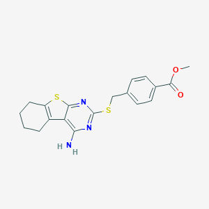 molecular formula C19H19N3O2S2 B382551 Methyl 4-{[(4-amino-5,6,7,8-tetrahydro[1]benzothieno[2,3-d]pyrimidin-2-yl)sulfanyl]methyl}benzoate CAS No. 315695-13-7