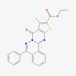 molecular formula C23H17N3O3S B382569 ethyl 13-methyl-11-oxo-8-phenyl-15-thia-9,10,17-triazatetracyclo[8.7.0.02,7.012,16]heptadeca-1(17),2,4,6,8,12(16),13-heptaene-14-carboxylate 