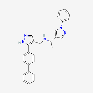 molecular formula C27H25N5 B3825827 N-[[5-(4-phenylphenyl)-1H-pyrazol-4-yl]methyl]-1-(1-phenylpyrazol-4-yl)ethanamine 