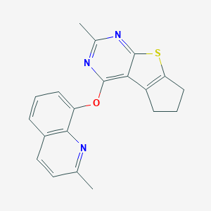 molecular formula C20H17N3OS B382591 10-Methyl-12-(2-methylquinolin-8-yl)oxy-7-thia-9,11-diazatricyclo[6.4.0.02,6]dodeca-1(12),2(6),8,10-tetraene CAS No. 315697-11-1