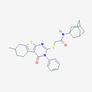 molecular formula C29H33N3O2S2 B382592 N-(1-adamantyl)-2-[(7-methyl-4-oxo-3-phenyl-3,4,5,6,7,8-hexahydro[1]benzothieno[2,3-d]pyrimidin-2-yl)sulfanyl]acetamide 