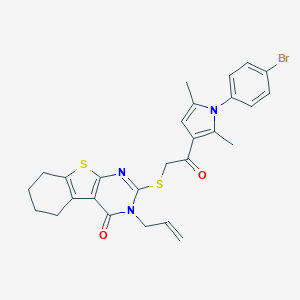 molecular formula C27H26BrN3O2S2 B382603 3-allyl-2-({2-[1-(4-bromophenyl)-2,5-dimethyl-1H-pyrrol-3-yl]-2-oxoethyl}sulfanyl)-5,6,7,8-tetrahydro[1]benzothieno[2,3-d]pyrimidin-4(3H)-one 