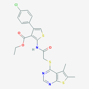 molecular formula C23H20ClN3O3S3 B382615 Ethyl 4-(4-chlorophenyl)-2-({[(5,6-dimethylthieno[2,3-d]pyrimidin-4-yl)sulfanyl]acetyl}amino)thiophene-3-carboxylate 