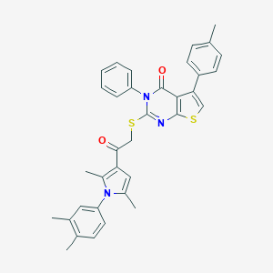 molecular formula C35H31N3O2S2 B382617 2-({2-[1-(3,4-dimethylphenyl)-2,5-dimethyl-1H-pyrrol-3-yl]-2-oxoethyl}sulfanyl)-5-(4-methylphenyl)-3-phenylthieno[2,3-d]pyrimidin-4(3H)-one 