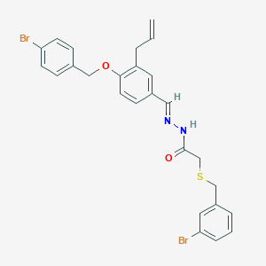 molecular formula C26H24Br2N2O2S B3826455 N-[(E)-[4-[(4-bromophenyl)methoxy]-3-prop-2-enylphenyl]methylideneamino]-2-[(3-bromophenyl)methylsulfanyl]acetamide 